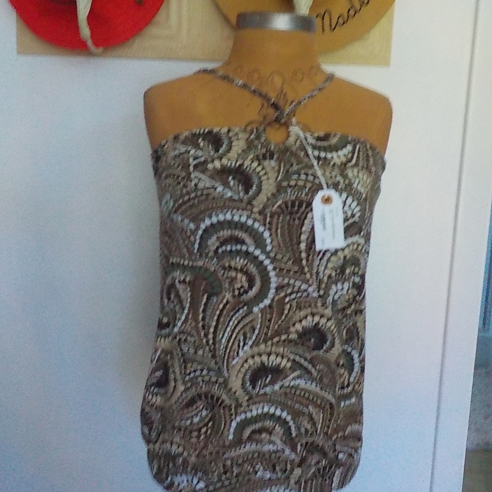 Gap Olive/Brown/White Bandeau Summer Top NWT
